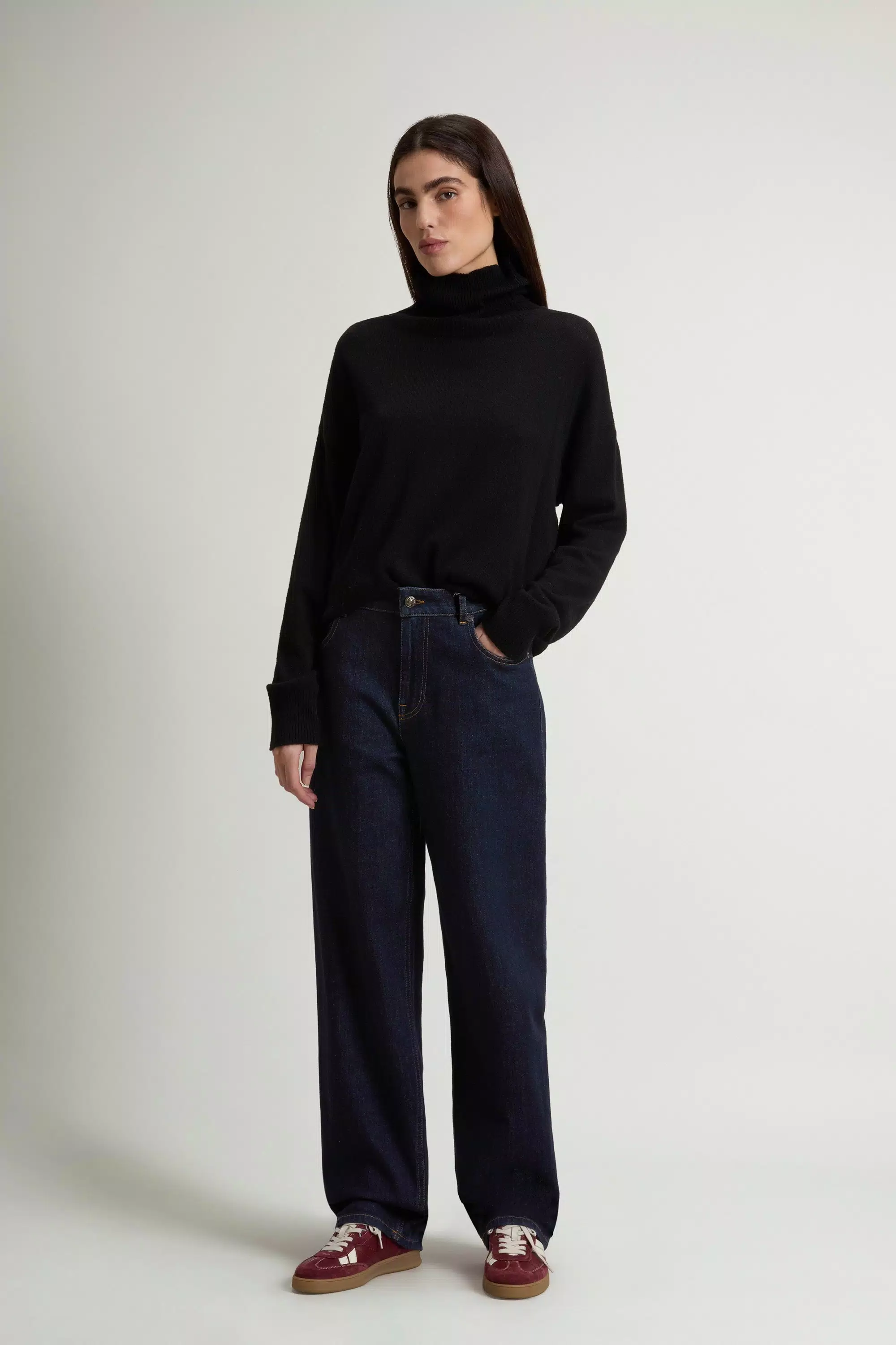 Wide-Leg Five-Pocket Jeans in Stretch Cotton Denim - Rinse Washed