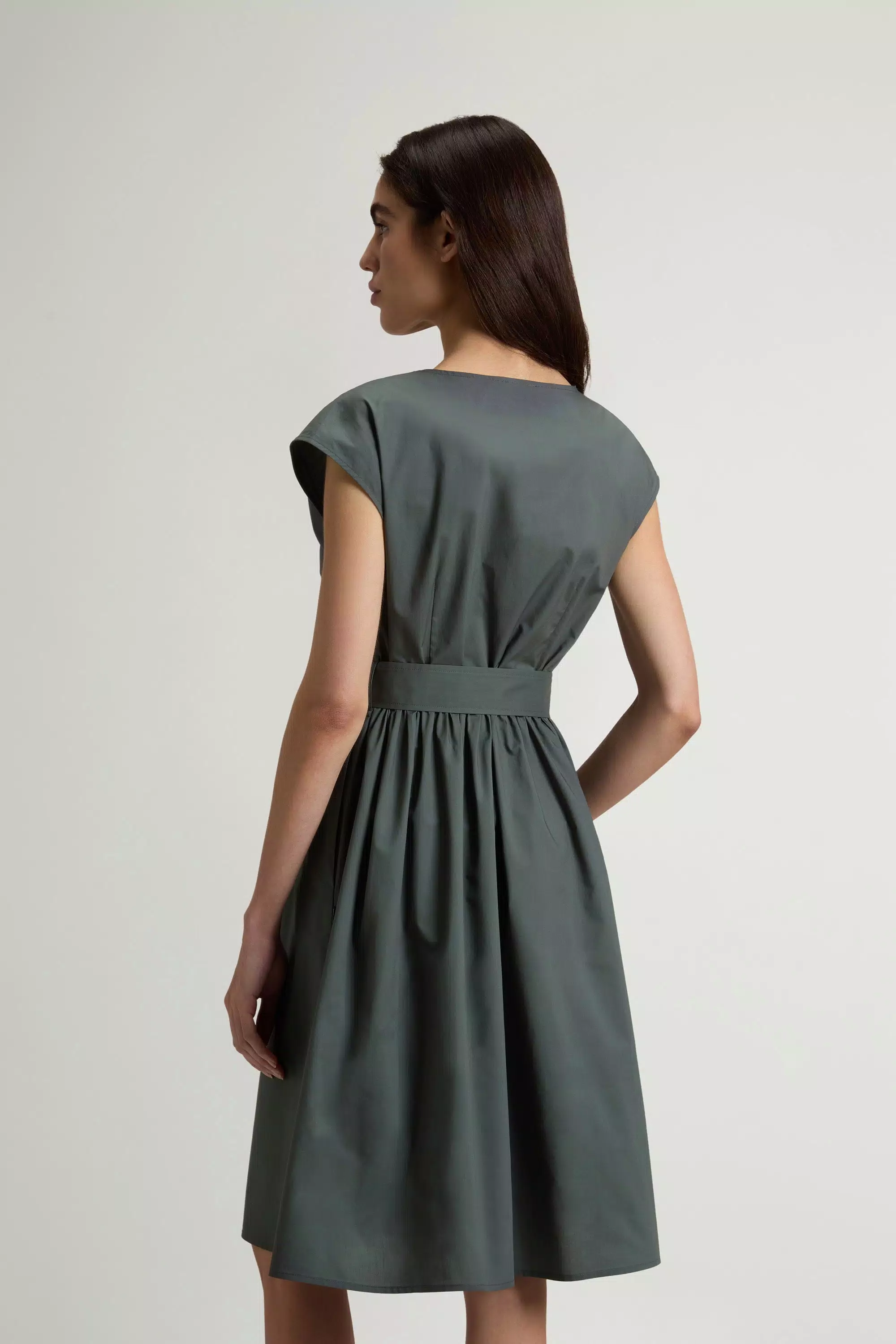 Pure Cotton Poplin Dress with Belt - Forest Veil