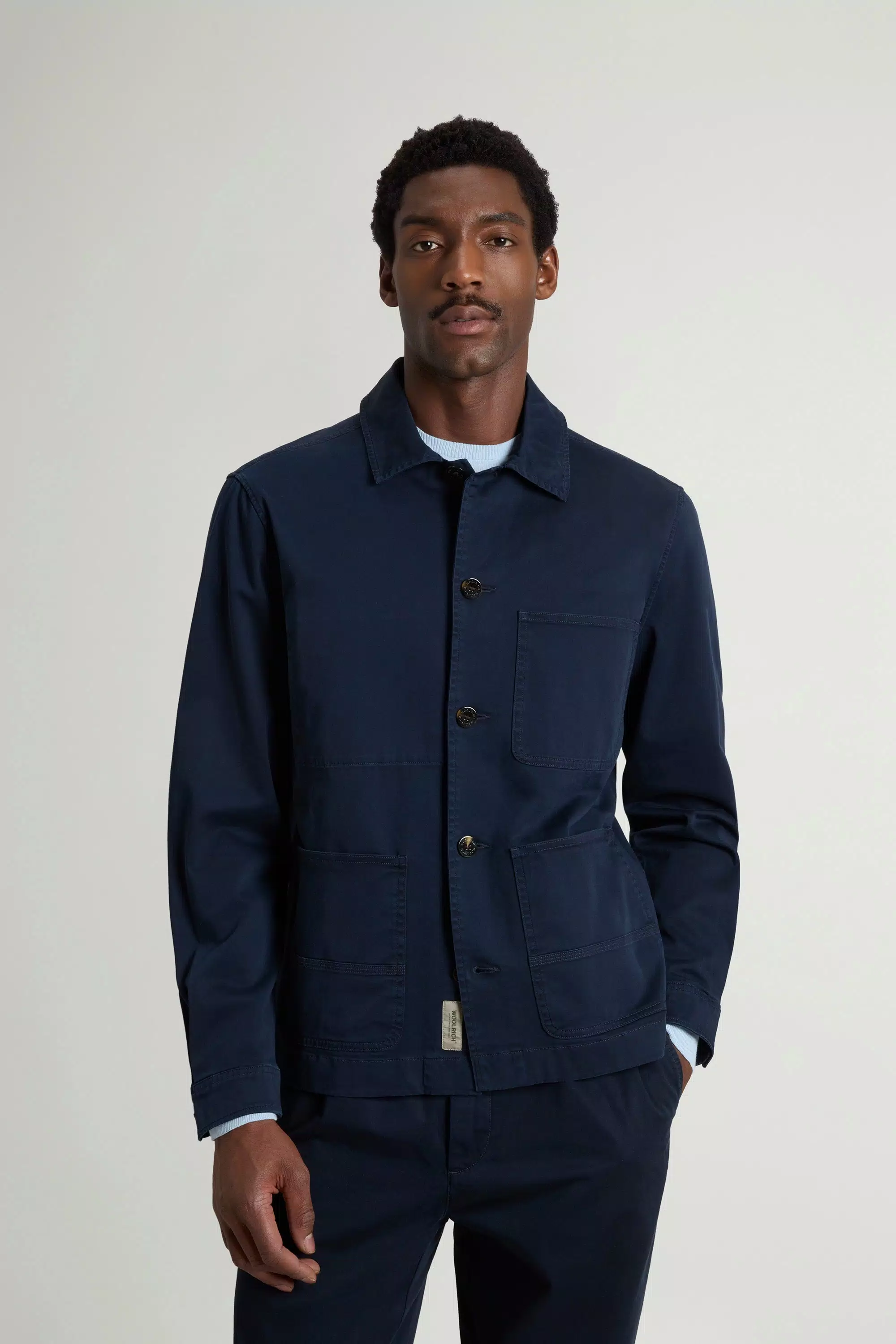 Garment-Dyed Chore Overshirt in Cotton Twill - Melton Blue