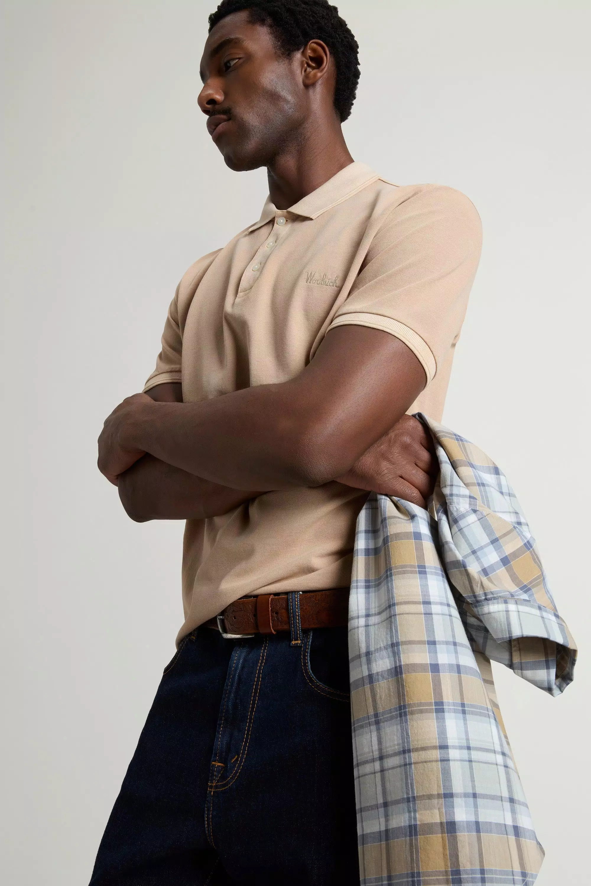 Garment-Dyed Mackinack Polo Shirt in Stretch Cotton Pique - Faded Travertine