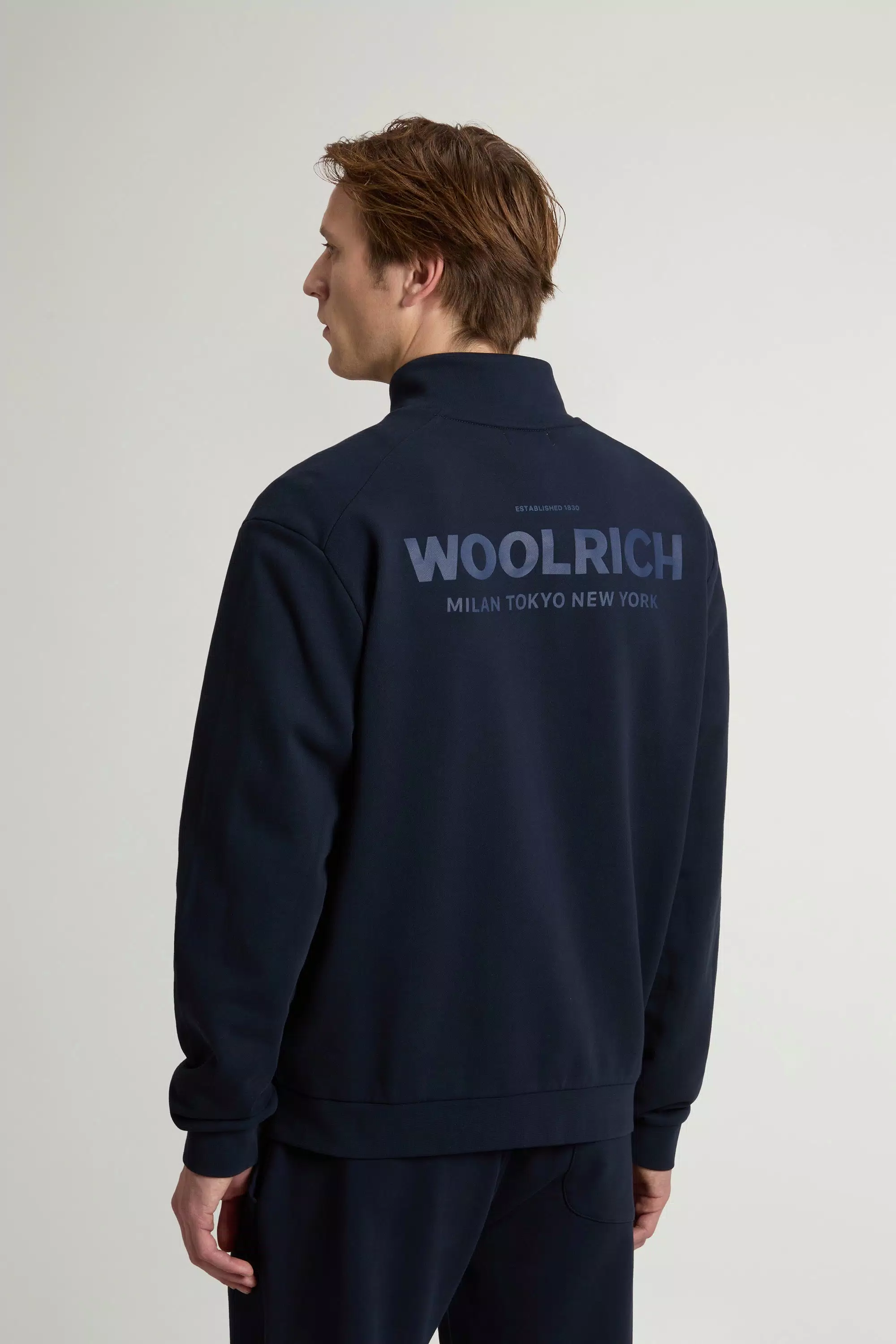 Full-Zipper Sweatshirt in Pure Cotton with Macro Logo on the Back - Melton Blue