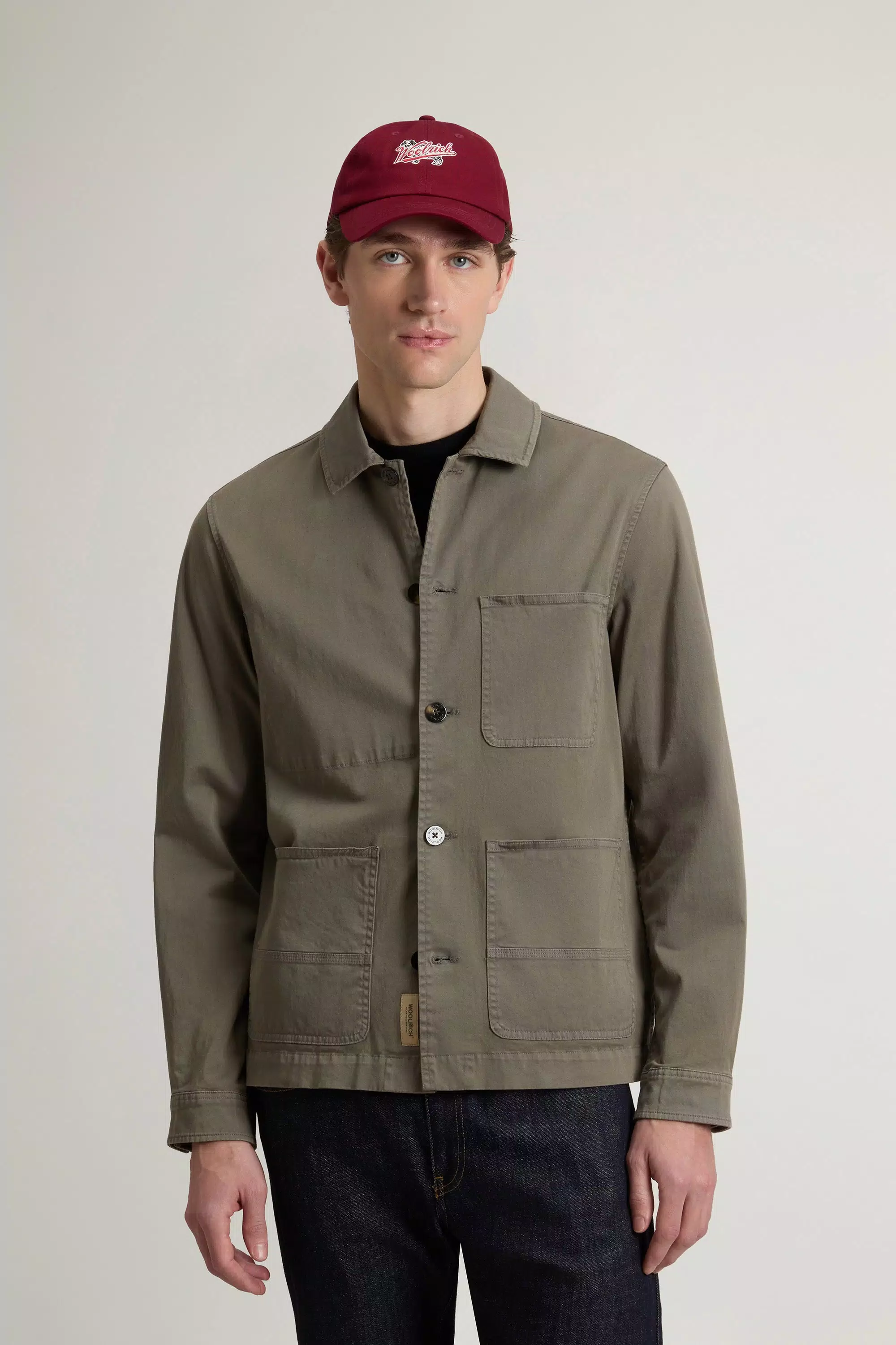 Garment-Dyed Chore Overshirt in Cotton Twill - Smokey Olive