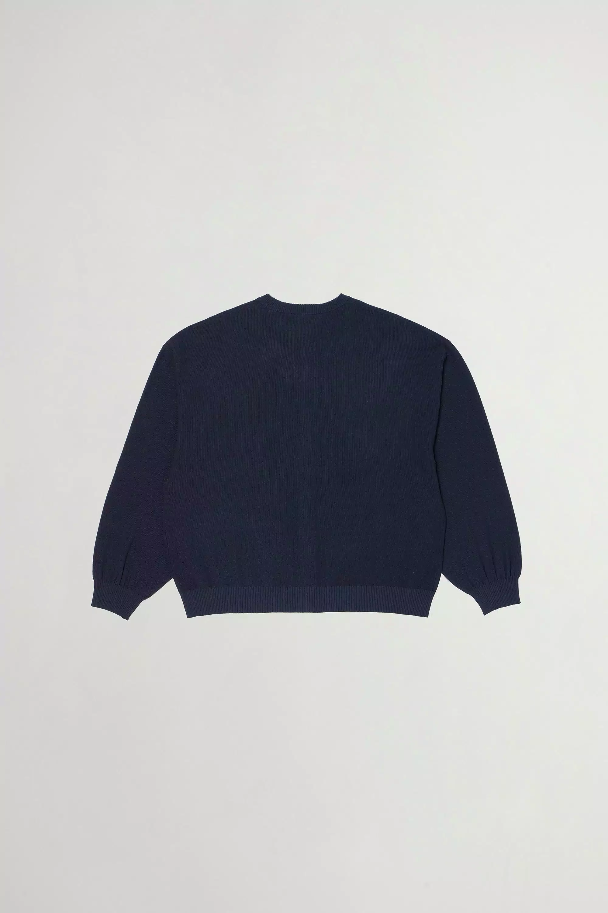 Crewneck Cardigan in Pure Cotton Pique - Navy