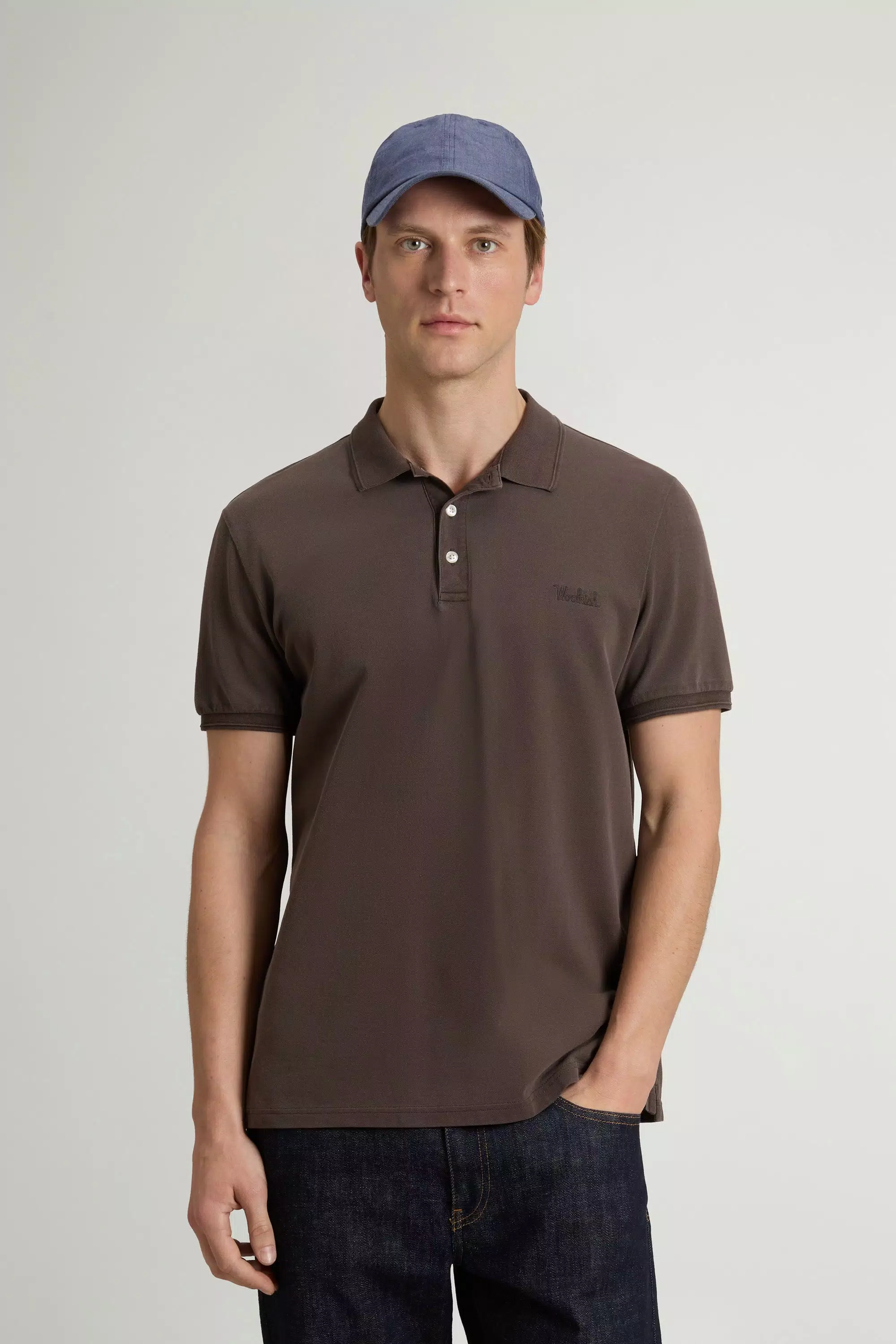 Garment-Dyed Mackinack Polo Shirt in Stretch Cotton Pique - Faded Slate Black