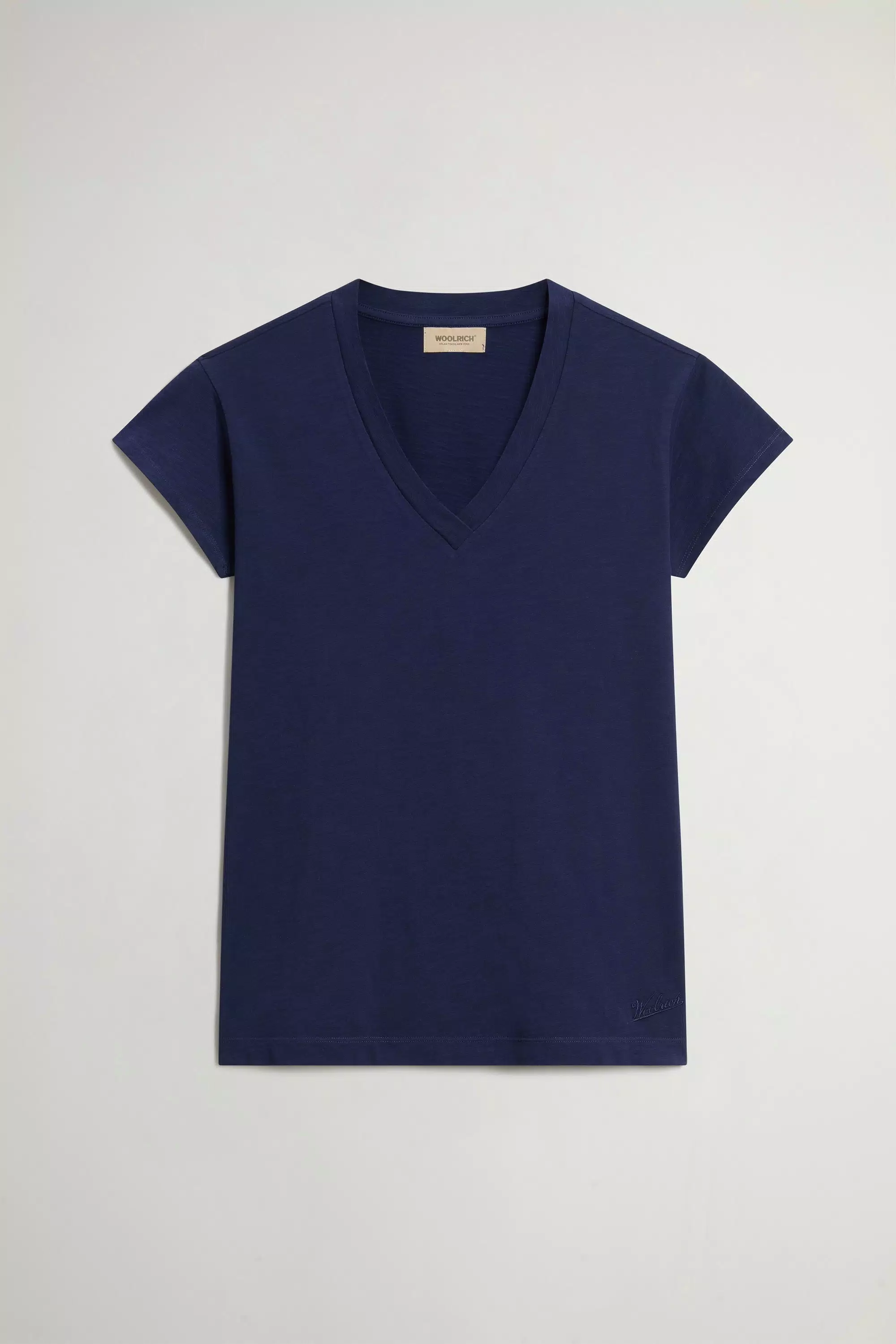 V-Neck T-Shirt in Pure Cotton Slub Fabric - Maritime Blue