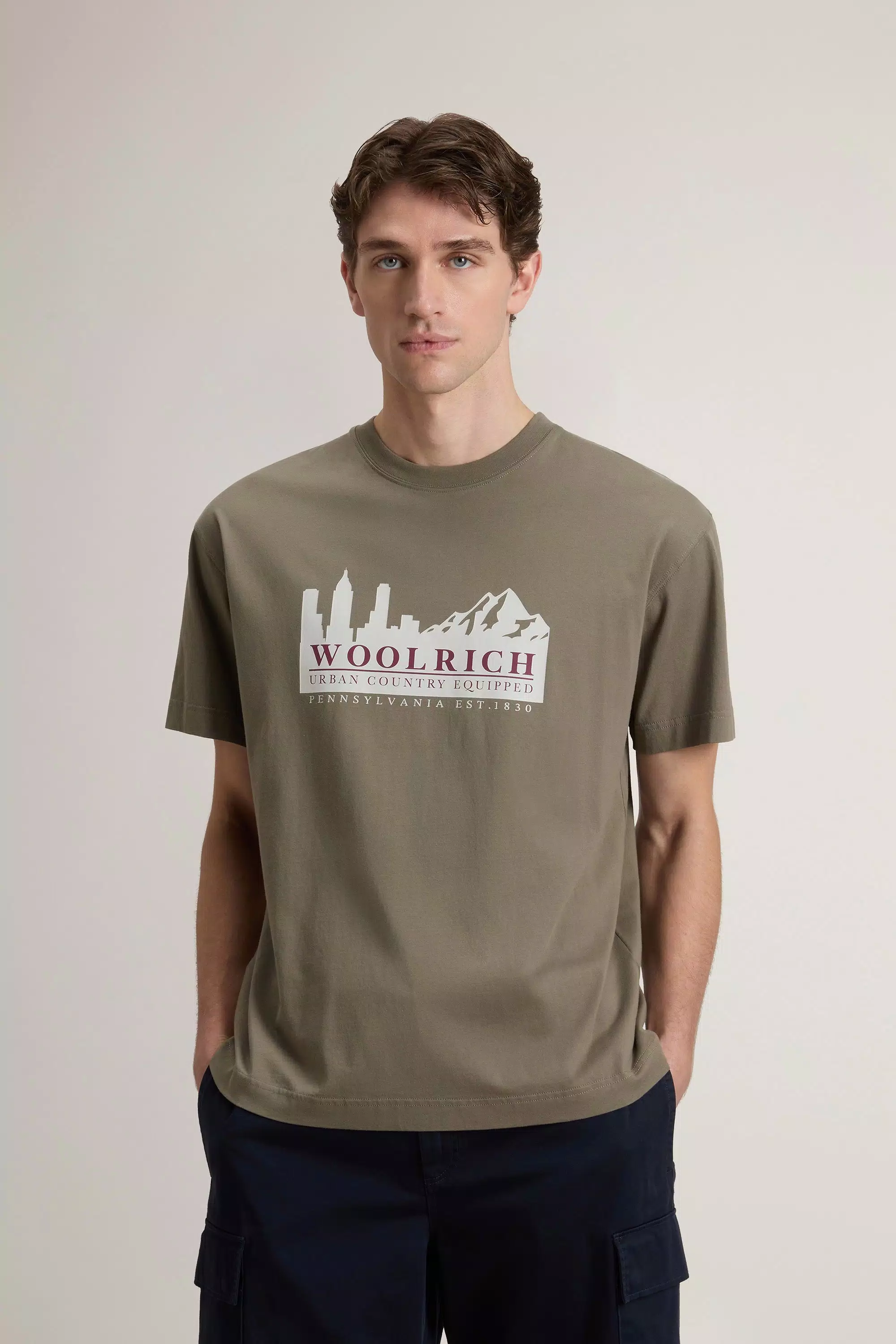 T-Shirt in Pure Cotton with Logo - Smokey Olive