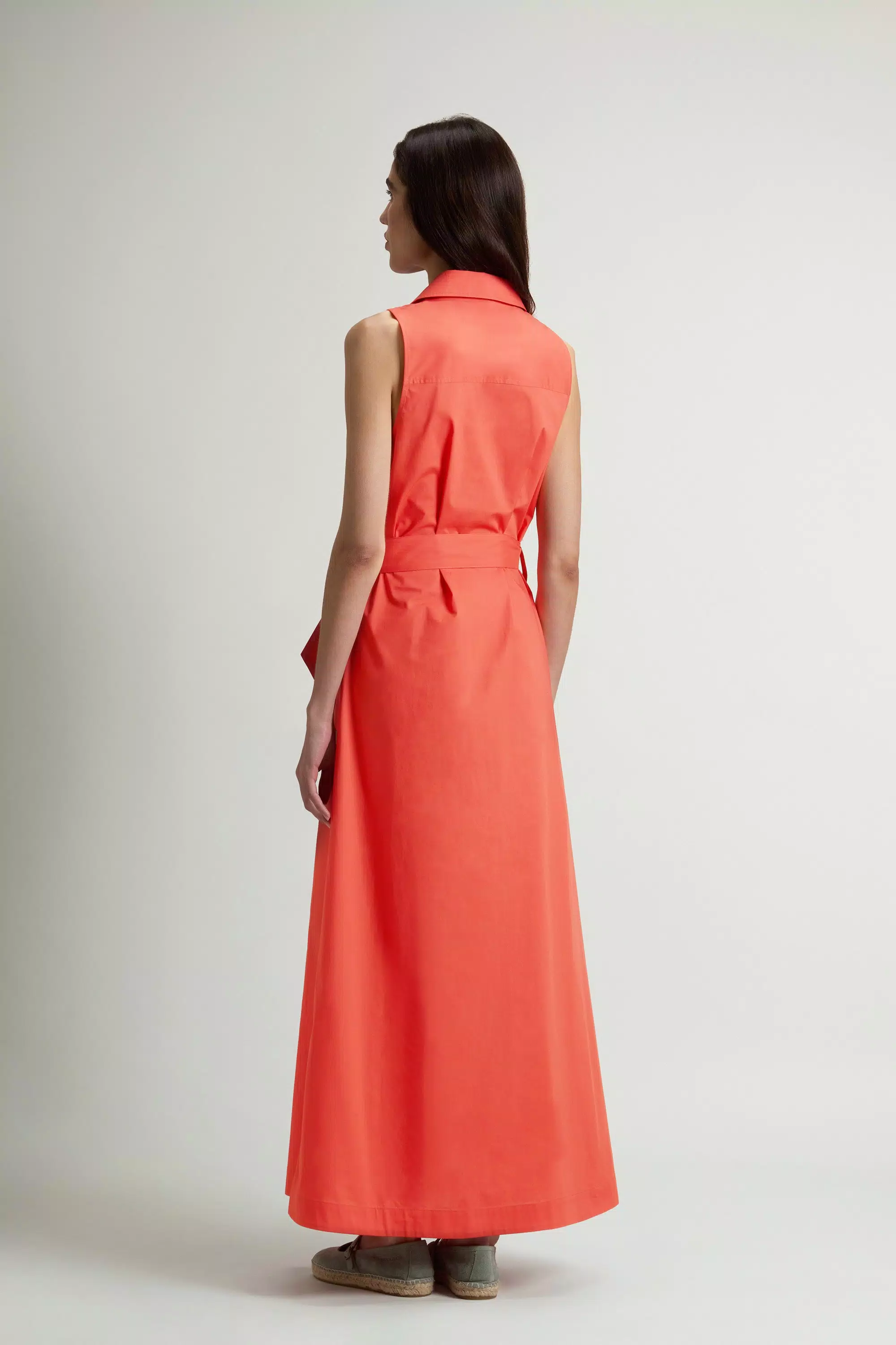 Shirt Dress in Pure Cotton Poplin with Belt - Paprika