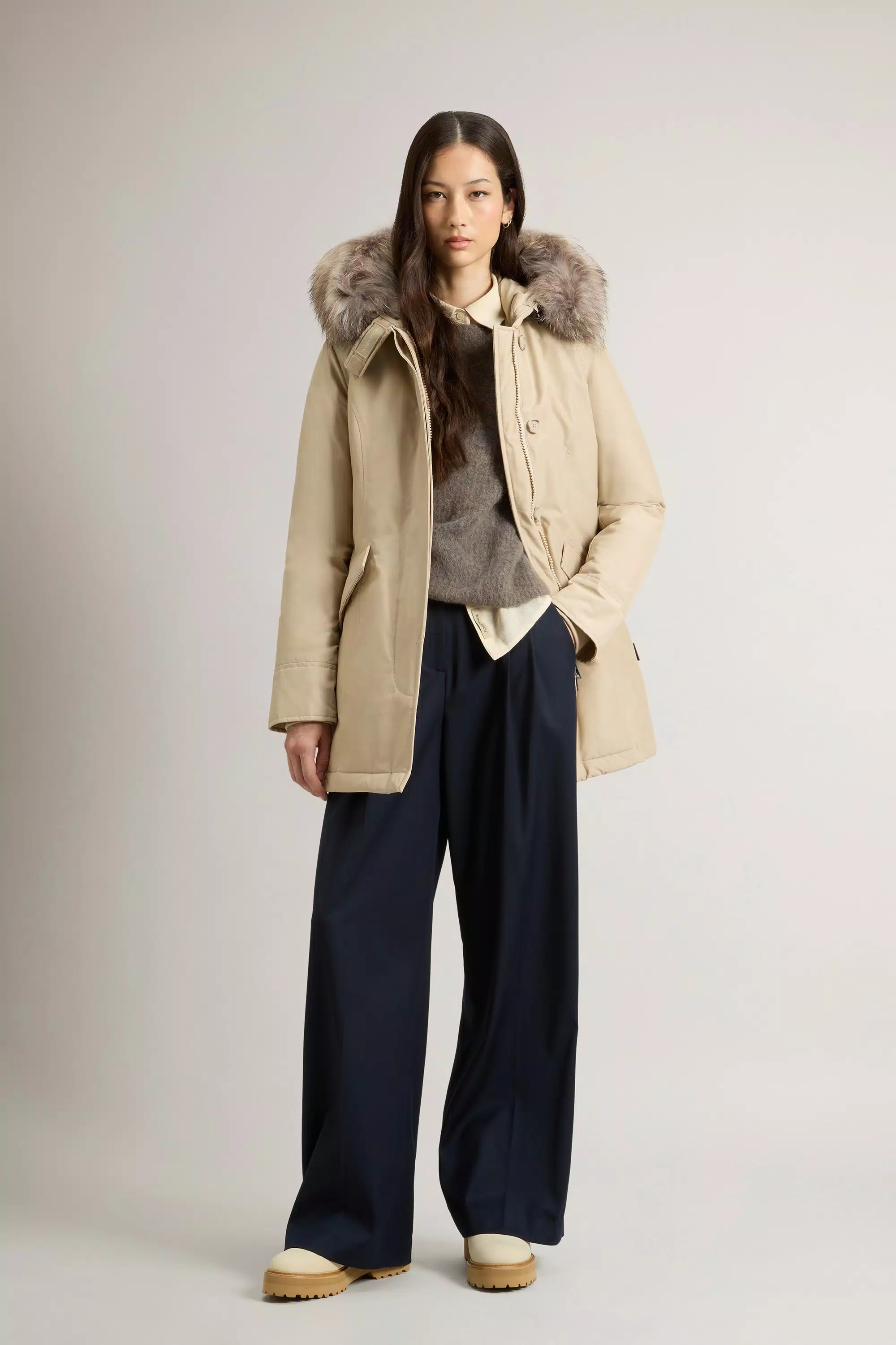 Arctic Parka in Ramar Cloth with Detachable Fur Trim - Oxford Tan