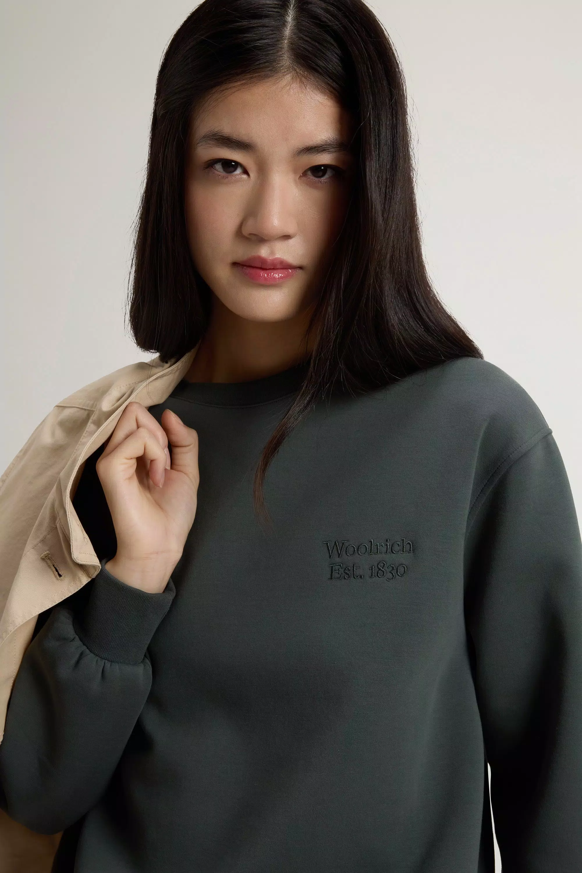 Crewneck Sweatshirt in Cotton-Blend Interlock - Forest Veil