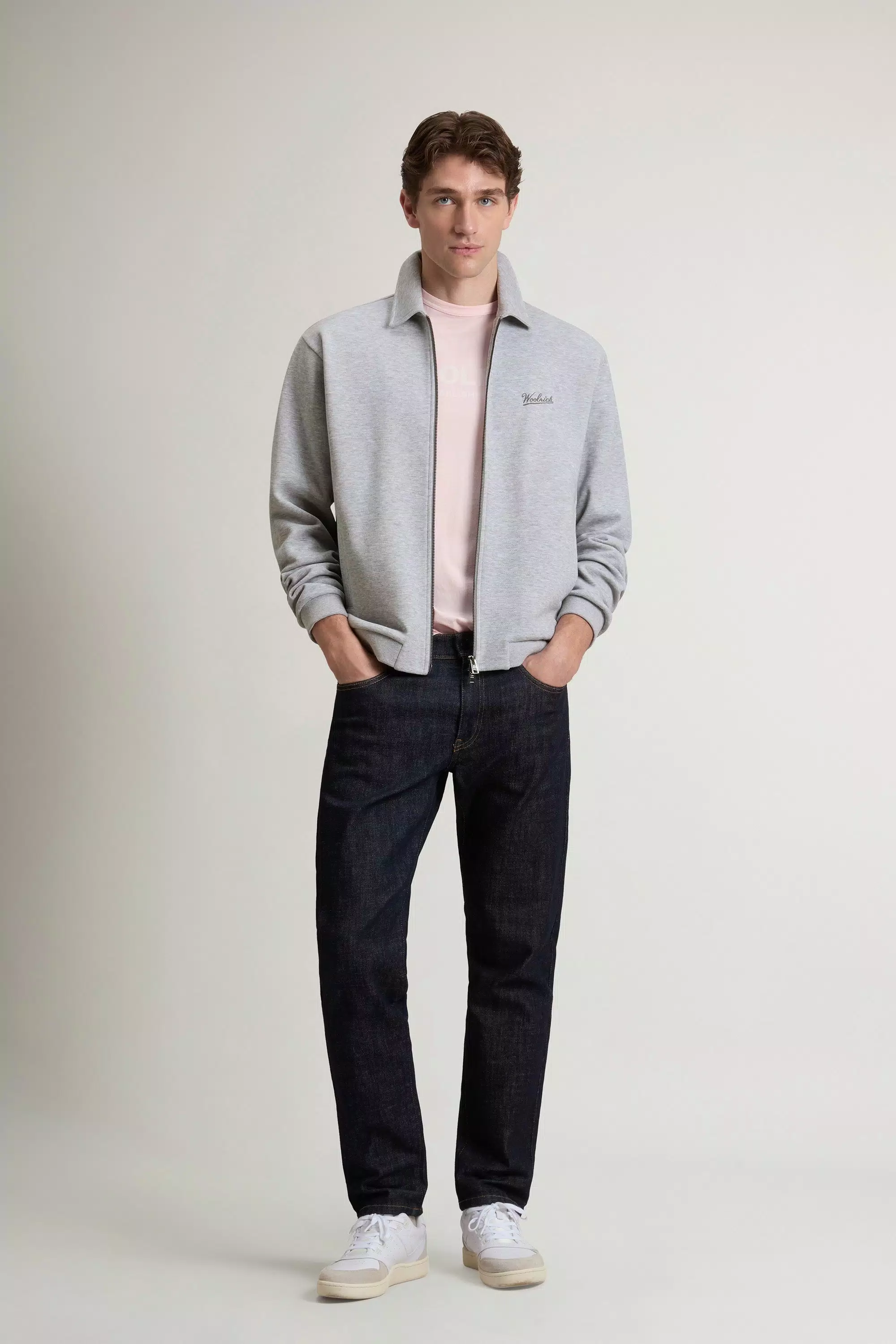 Full-Zipper Sweatshirt in Melange Cotton Pique - Harbor Mist